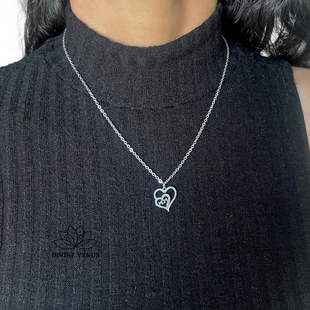 Mom Double Heart Stainless Steel Necklace Handmade 17$